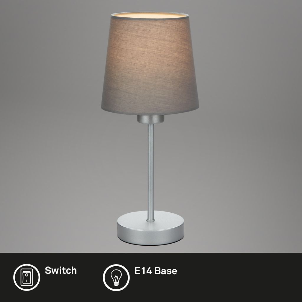 Tischleuchte Tischlampe 1xE14 Stoffschirm grau-silber 25W Kabelschalter Briloner 3