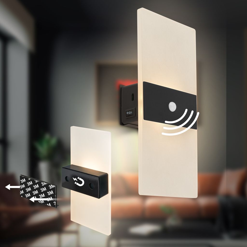 Aura Wandleuchte - 2,5W, 100lm, Akku, LED, mit Bewegungsmelder, Schwarz