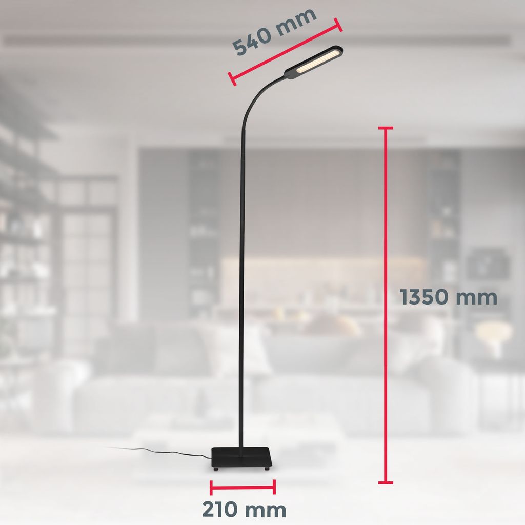 Stehlampe - 6,5W, 600lm, LED, dimmbar, touch, schwenkbar, CCT, Schwarz