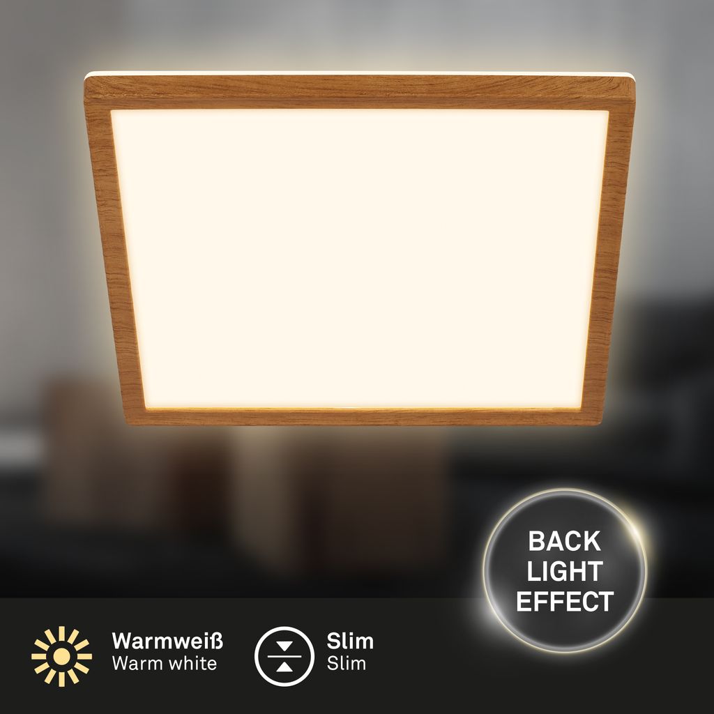 Tava Wood LED Deckenlampe, Backlight, Flach, Holzoptik, 29x29 cm