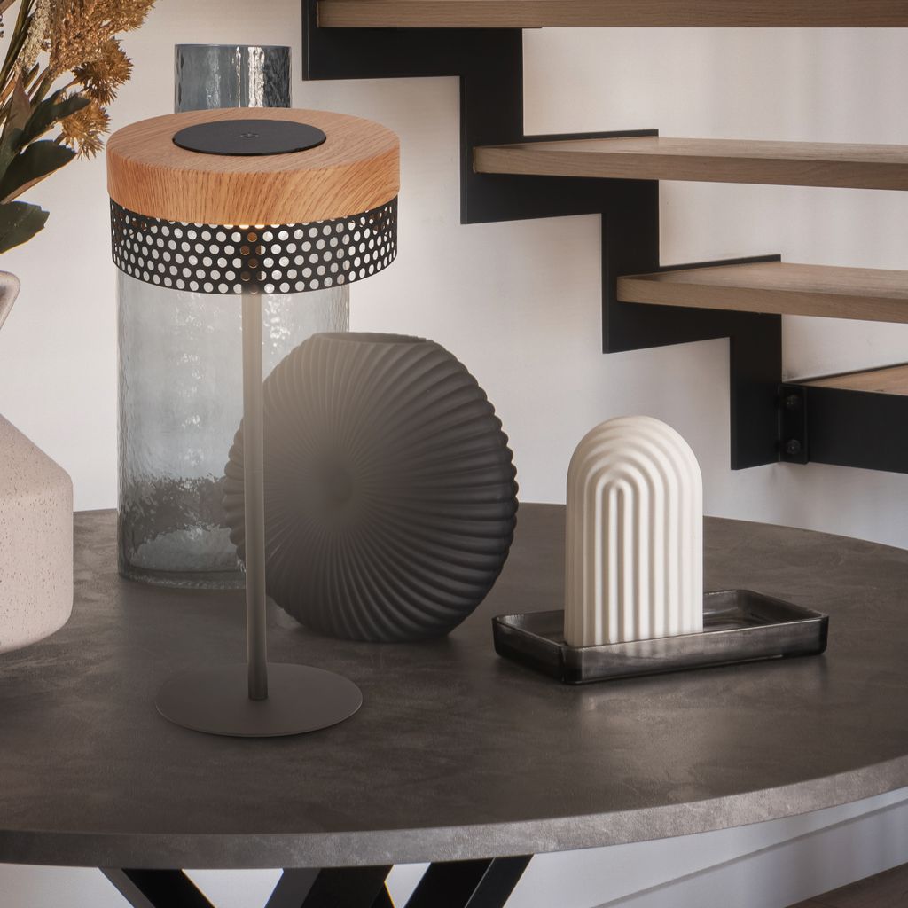 Briloner Booha LED Tischlampe kabellos IP44. Dimmbar. Touch. Akku. Spritzwasserschutz. Schwarz-Holz. Ø16 x 35 cm 8