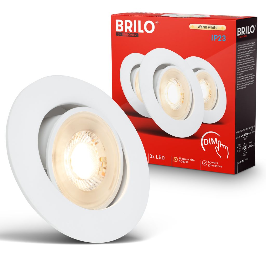 Briloner Show LED Einbaustrahler 68mm 3er Set - 230V, 4,9W, 480lm, LED, Dimmbar, Warmweiß, Weiß
