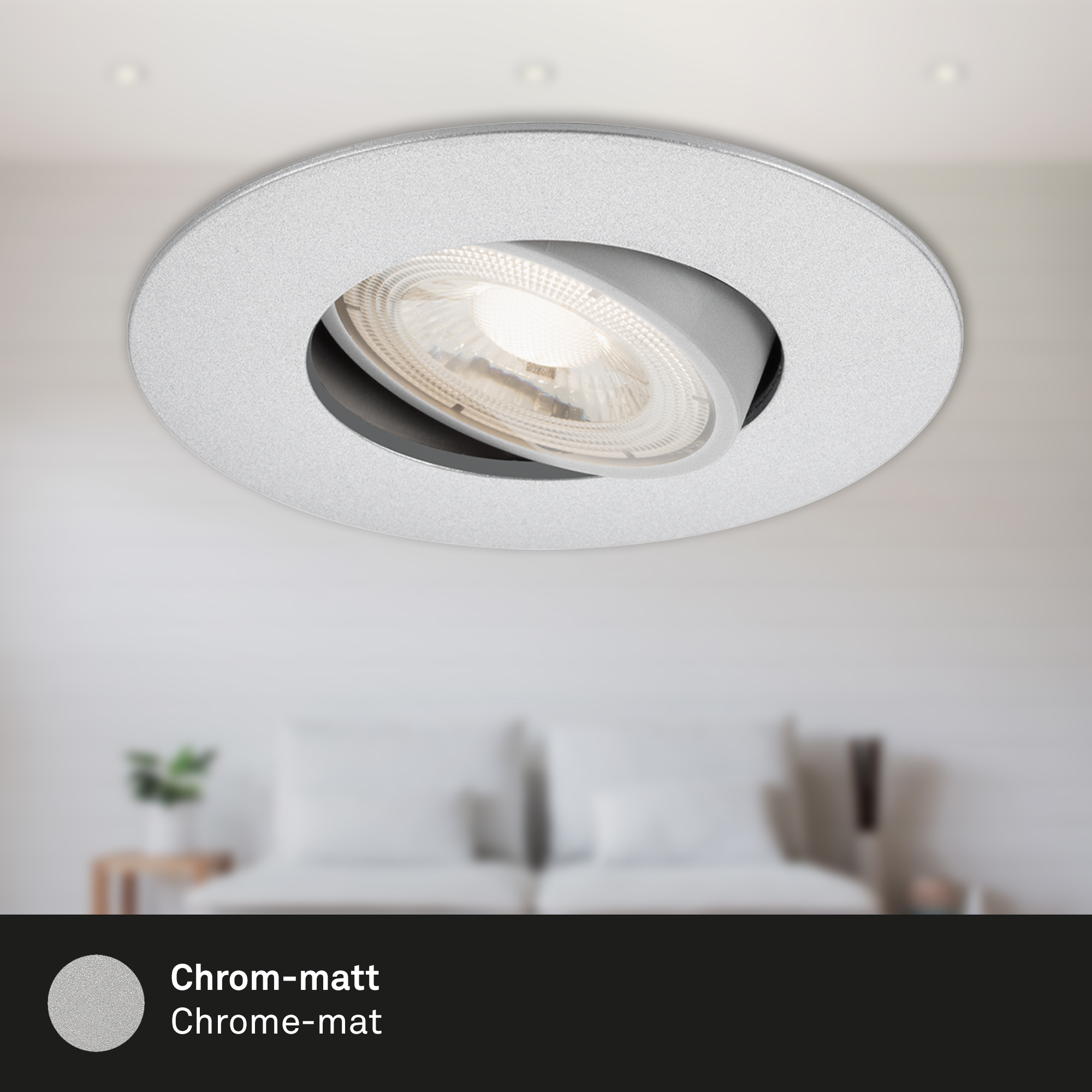 Ultraflache LED Einbauleuchte Ø 9 cm 4.9 W Chrom-Matt 6