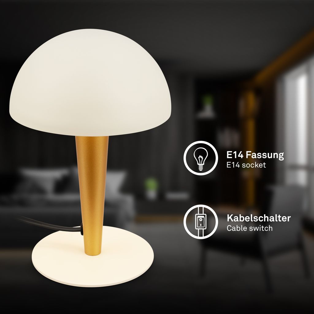 Wanda Tischlampe - mit Schalter, Metall, E14 Fassung, Messing-Altweiß