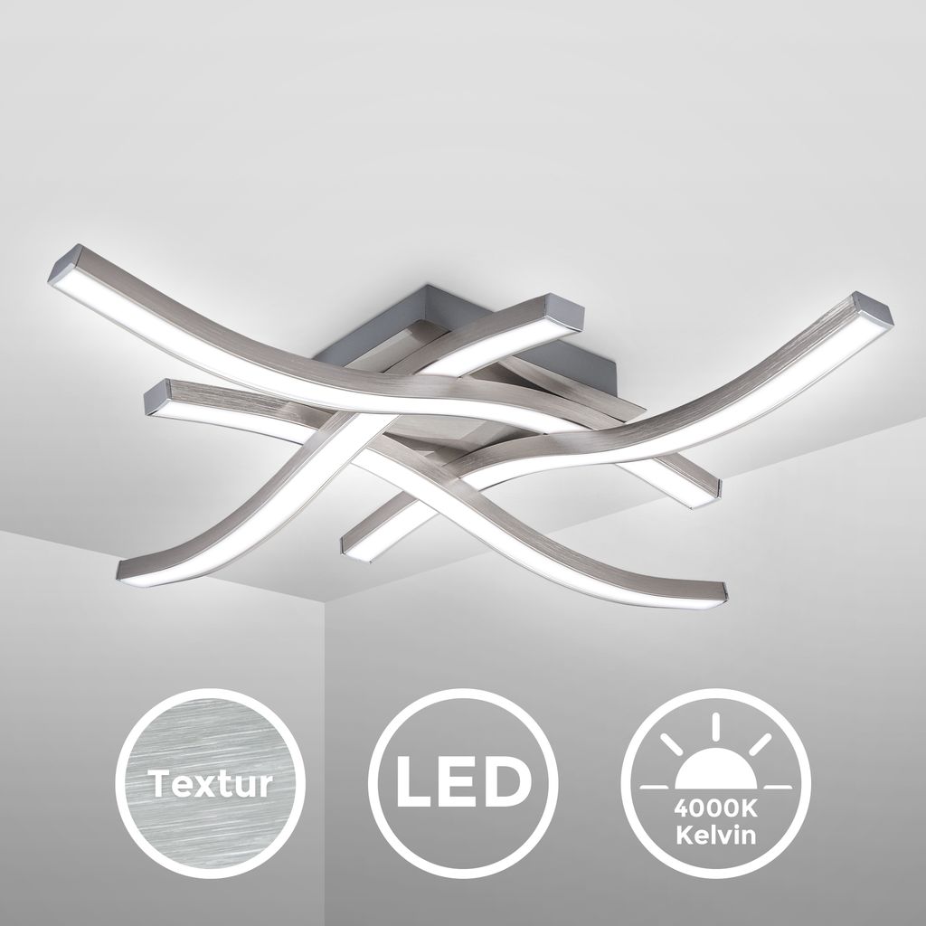 B.K.Licht Elegant Curved Design LED Ceiling Light, 4 Built-in LED Boards Included, 17W 1.520Lm, Neutral White Light 4000K, Modern Ceiling Fixture for Living Rooms and bedrooms 230V IP20
