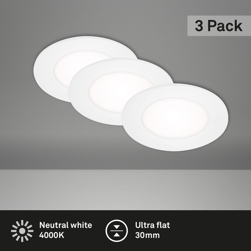 LED Einbauleuchten 3er Set ultraflach je 3 W IP23 Weiß Kunststoff Briloner 2