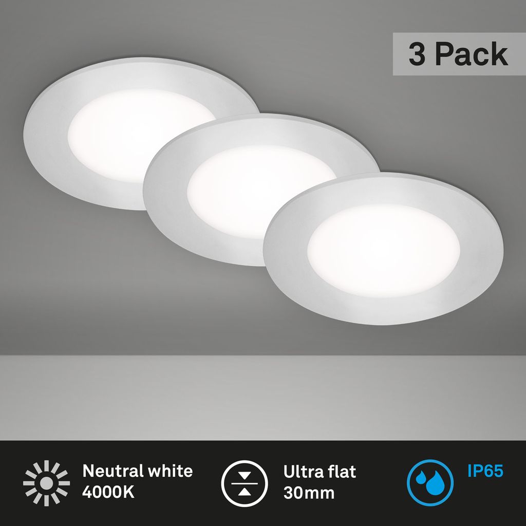 SLANK LED recessed spots set of 3 IP65 I plastic / chrome-matt I incl. 3 x LED-platine 3W 350lm 4.000K I lifetime 20.000h, Ra>=80 I not dimmable I IP65 I 86x30mm (DxH) I installation dimension: 68x30mm (DxH)