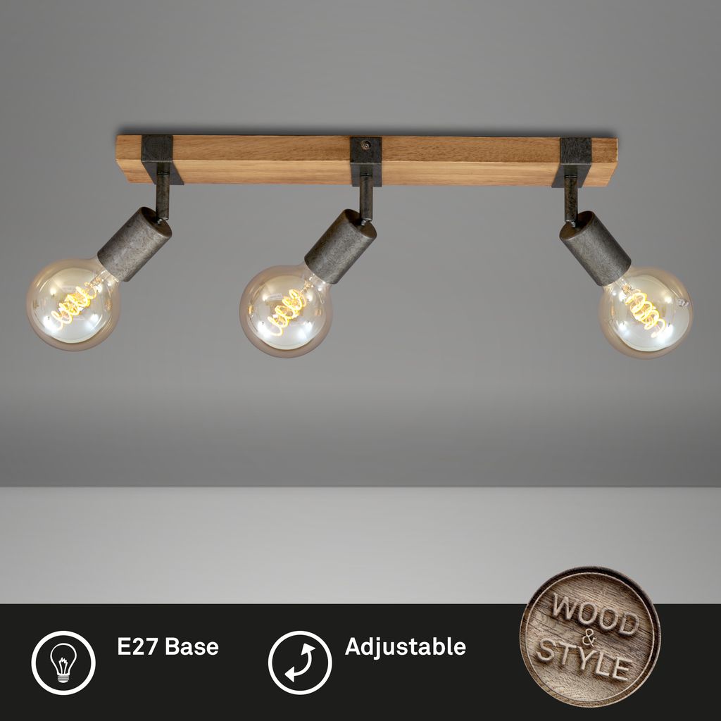 Spotleuchte dreh- und schwenkbar 3x E27 Metall-Holz Gunmetal Briloner 2