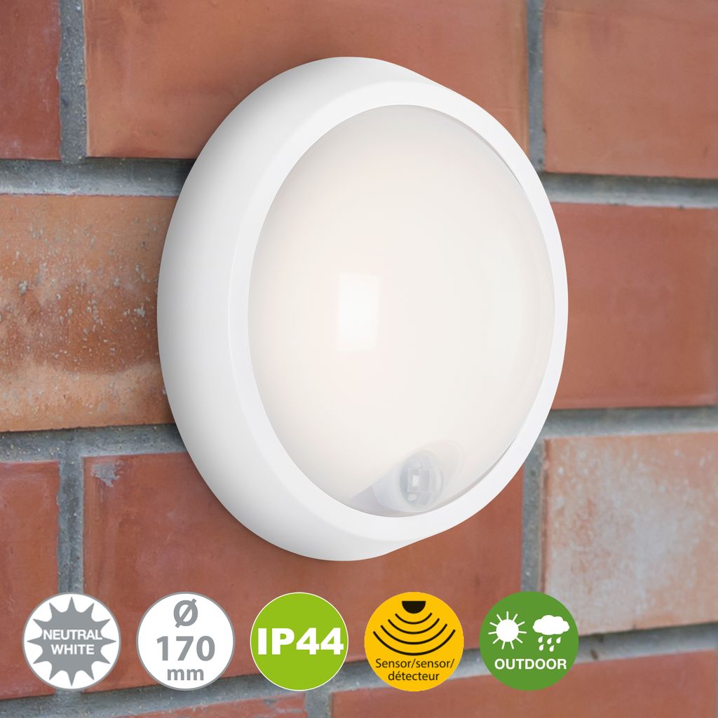 SENSOR LED Außenleuchte, Ø 17 cm, 12 W, Weiß