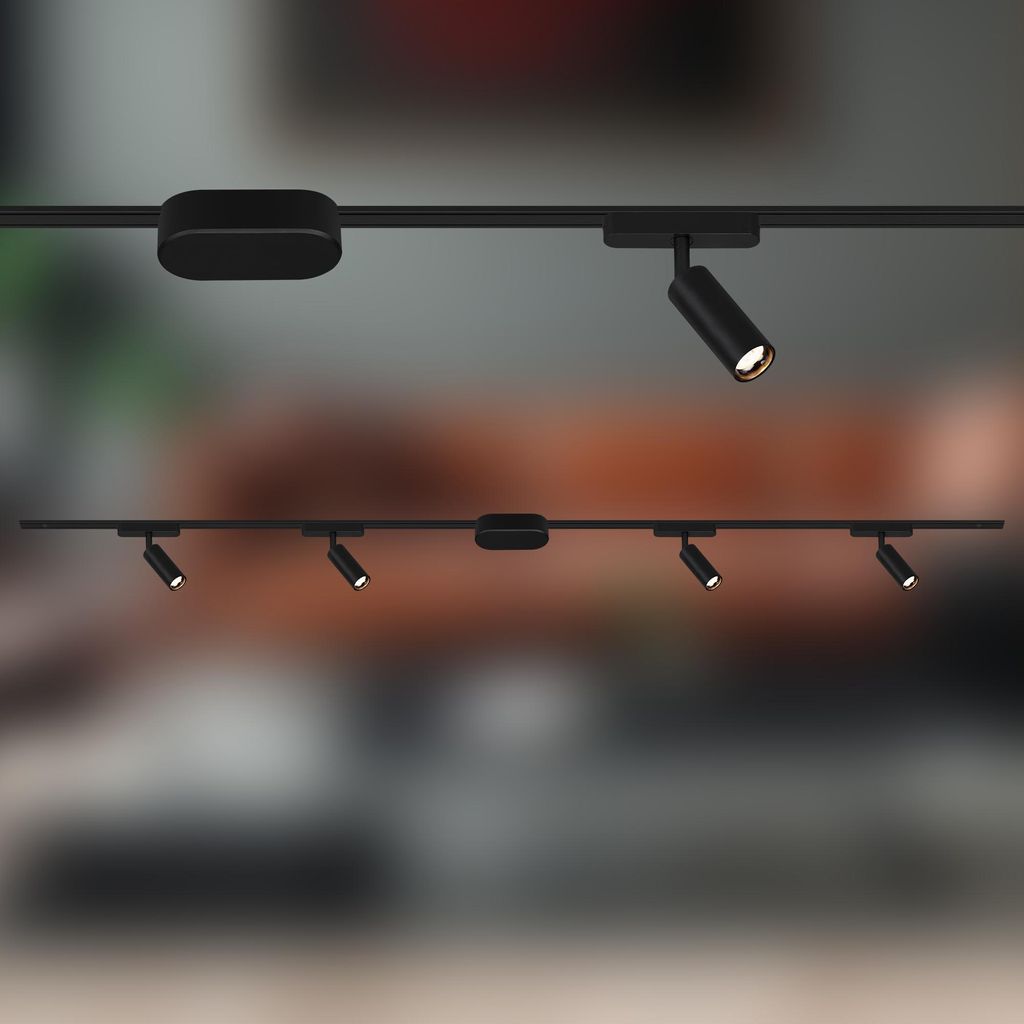 Starter-SET Schienensystem Niedervolt 200 cm 2x 48V Schiene, 4 LED Spots, Trafo, Schwarz