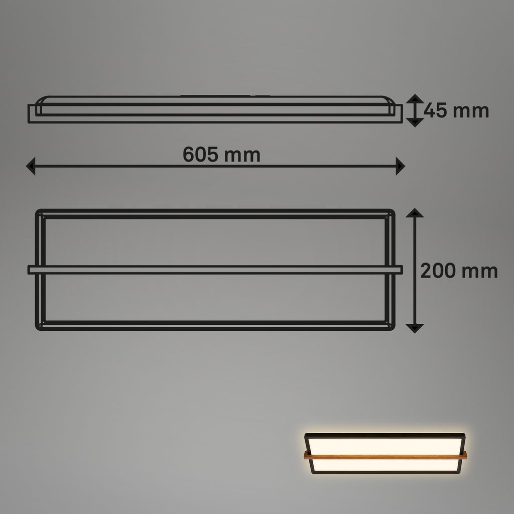 Remsa LED Deckenlampe, Holzdekor, Backlight, 60,5 cm Länge, Schwarz-Holz