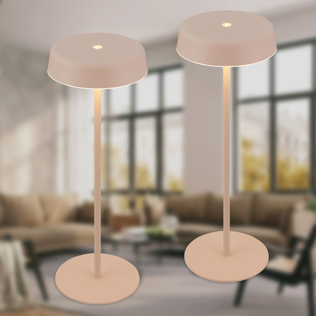 Pala Tischlampe 2er Set - 2,6W, 280lm, Kabellos, LED, Touch, Dimmbar, Beige