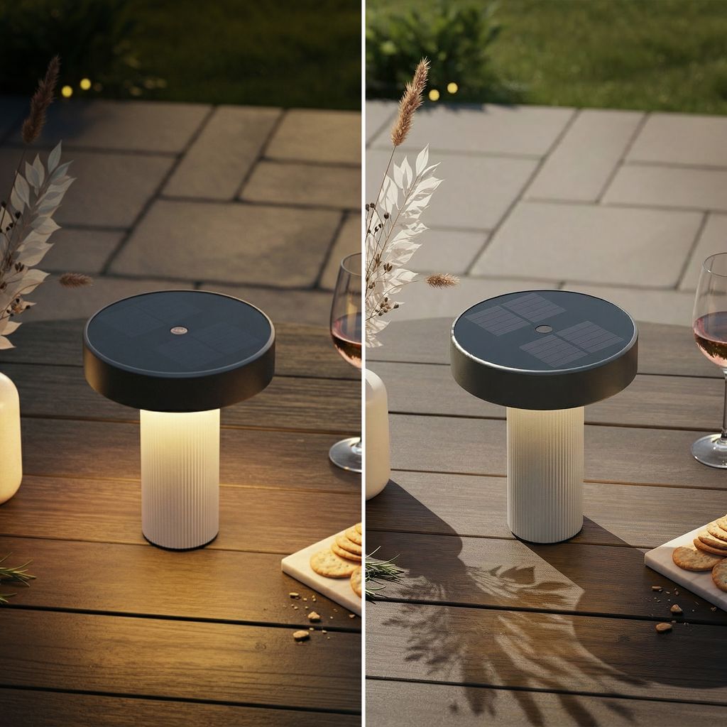 Poga Tischlampe - 1W, 150lm, Kabellos, LED, Dimmbar, Solar, Altweiß, Anthrazit