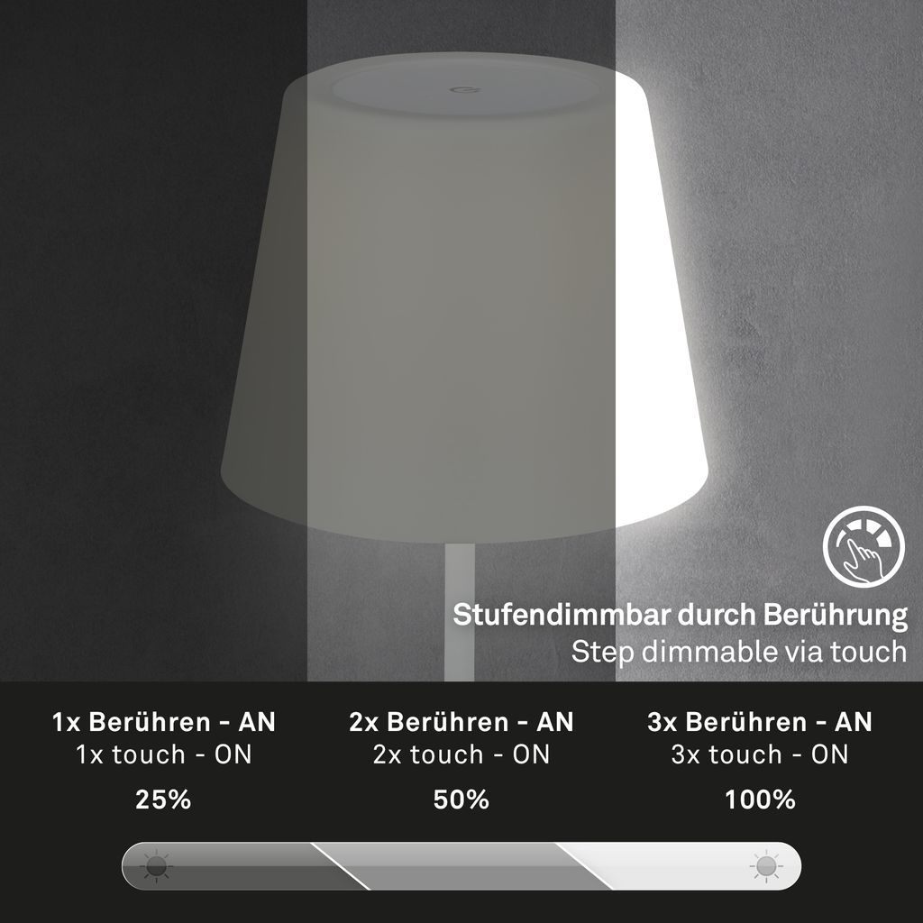 Touch LED External Table Light, Ø30 cm, LED -module, 3 W, 340 lm, wit