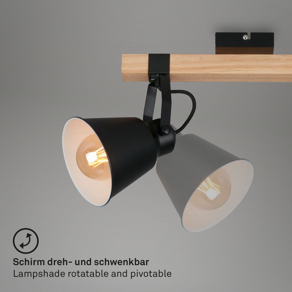 Deckenleuchte Spotleuchte Schwenkbar E27 40W schwarz Metall-Holz Briloner 3