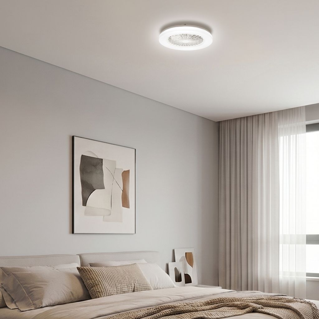 LED Ceiling Fan Light, CCT 3000–6500K, Remote, 5 Speeds, Timer, White
