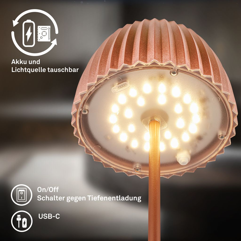 LED Tischlampe Akku LED Tischleuchte Dimmbar Kabellos Touch Aussen/Innen 10