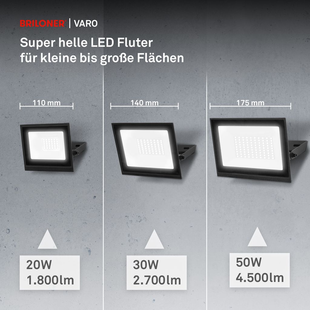 Varo Wandstrahler Außen - 20W, 1800lm, LED, Neutralweiß, IP65, Schwarz