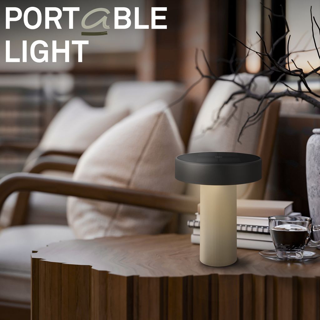 Poga Tischlampe - 1W, 150lm, Kabellos, LED, Dimmbar, Solar, Altweiß, Anthrazit