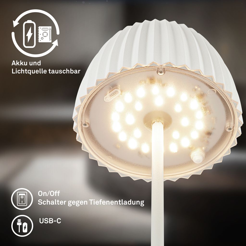 Riffle LED Tischlampe Akku Tischleuchte Höhenverstellbar Dimmbar Kabellos Weiß 10