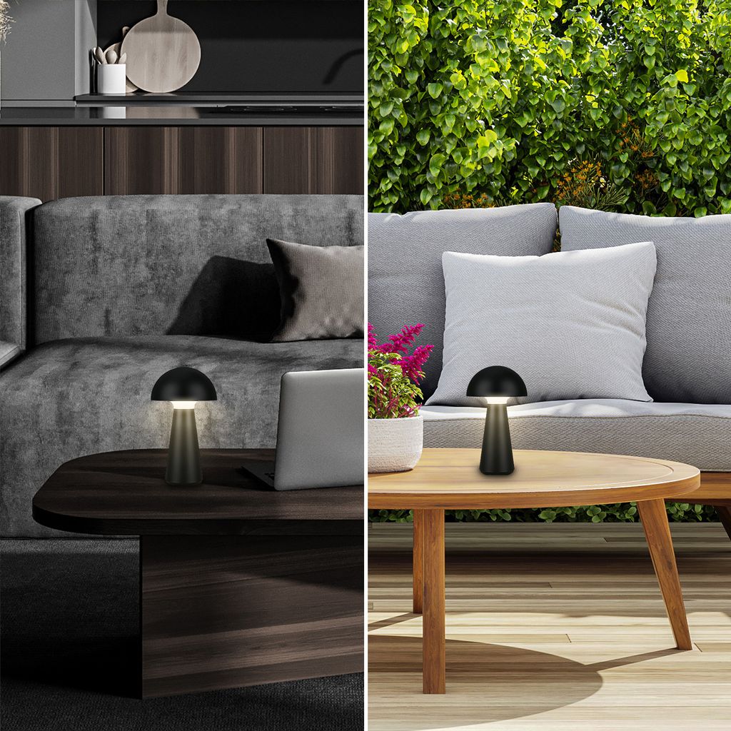 LED Akku-Tischleuchte Tischlampe für innen außen Garten USB IP44 schwarz Pilz 2