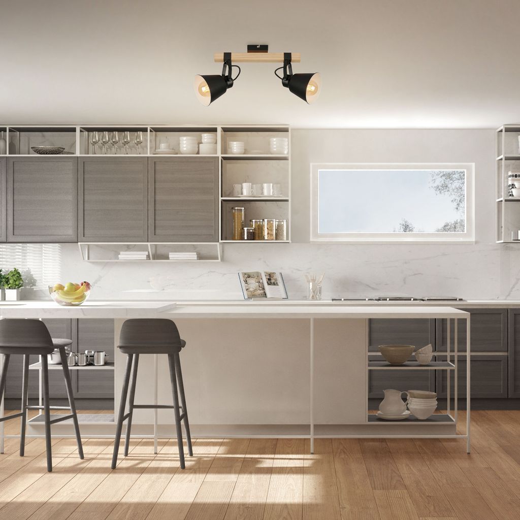 Deckenleuchte Spotleuchte Schwenkbar E27 40W schwarz Metall-Holz Briloner 5