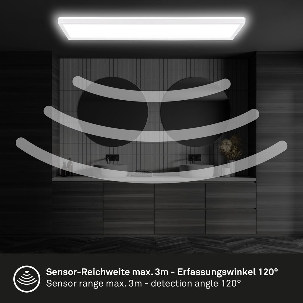 Ultraflache LED Deckenlampe mit Bewegungsmelder - IP44 LED Badlampe Badezimmerleuchte. Deckenpanel extra flach für Feuchträume. 58 x 20 x 3 cm (LxBxH) 3