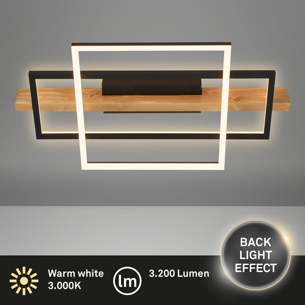 Cadre LED Deckenlampe, Backlight, 3-Stufen Schaltung, 2 Frames, Holzdekor, 55x30 cm, Schwarz-Holz