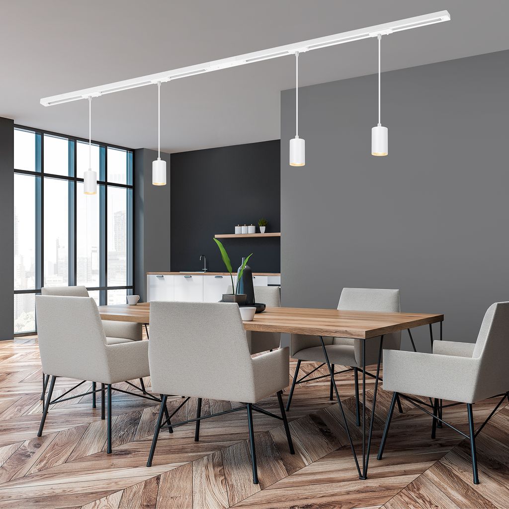 Briloner Rail Schienensystem. Komplettset. 4x GU10 Pendel. Einspeisung. Weiß. 1.5 m 4