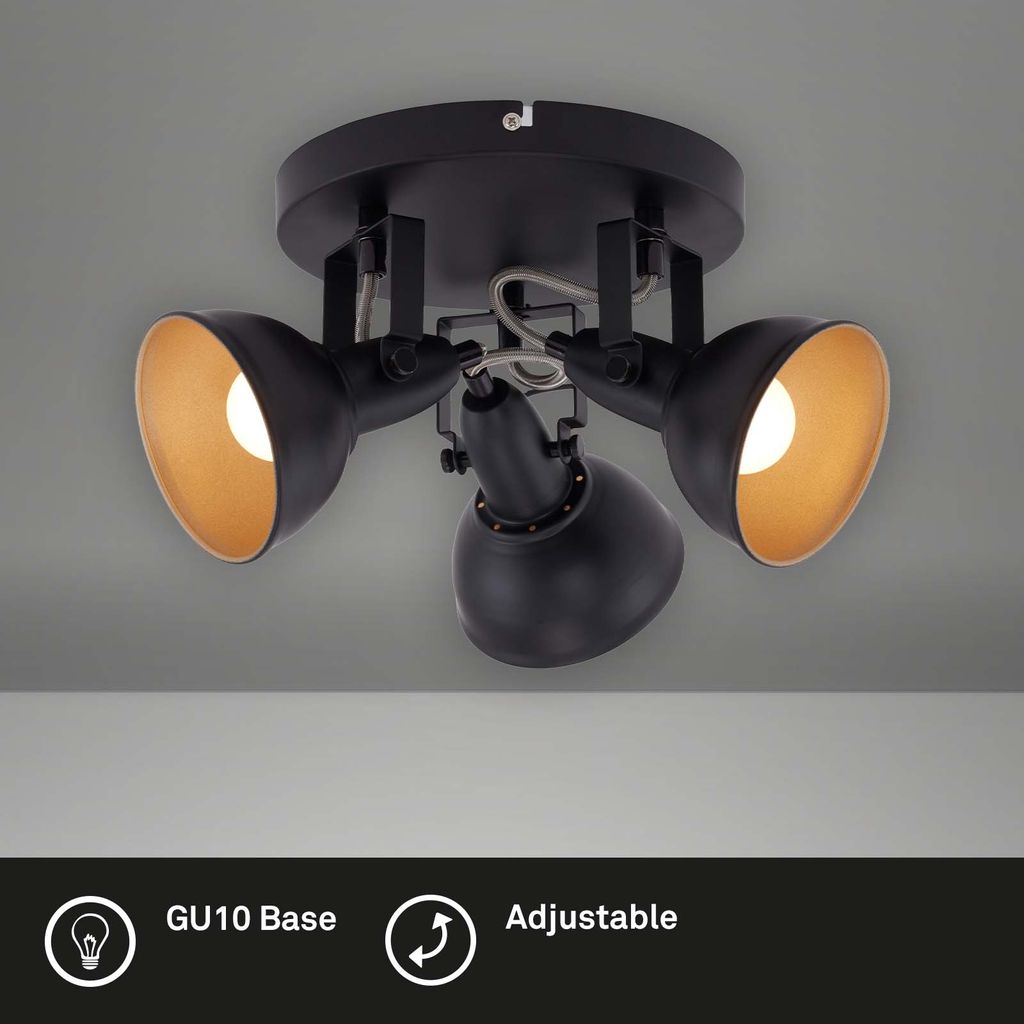 Deckenleuchte Dreh-& Schwenkbar 3xE14 40W Schwarz-gold Ø 21cm Briloner 3