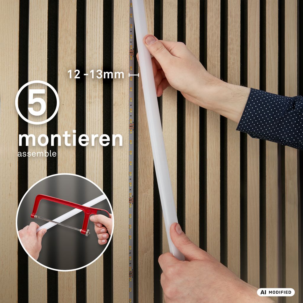 Pimp your Panel Komplettset 4m für Wandpaneele - LED Strip, Diffusoren 12-13 mm, Warmweiß