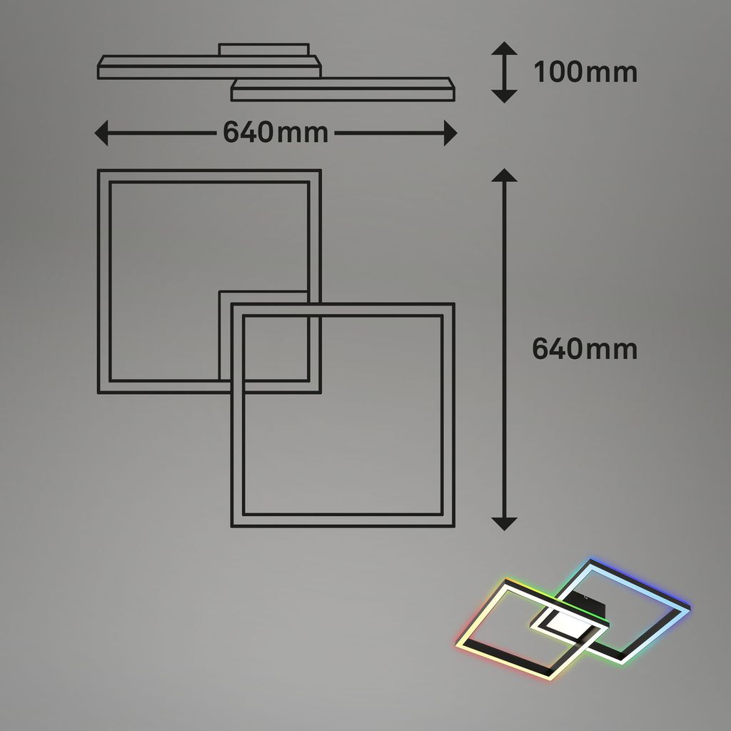 RGB CCT LED Deckenleuchte, 59,7 cm, LED-Platine, 44 W, 4400 lm, schwarz