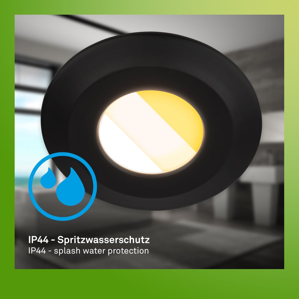 Briloner Klira 3er Set LED Bad Einbaustrahler 230V, Dimmbar, IP44, Schwarz