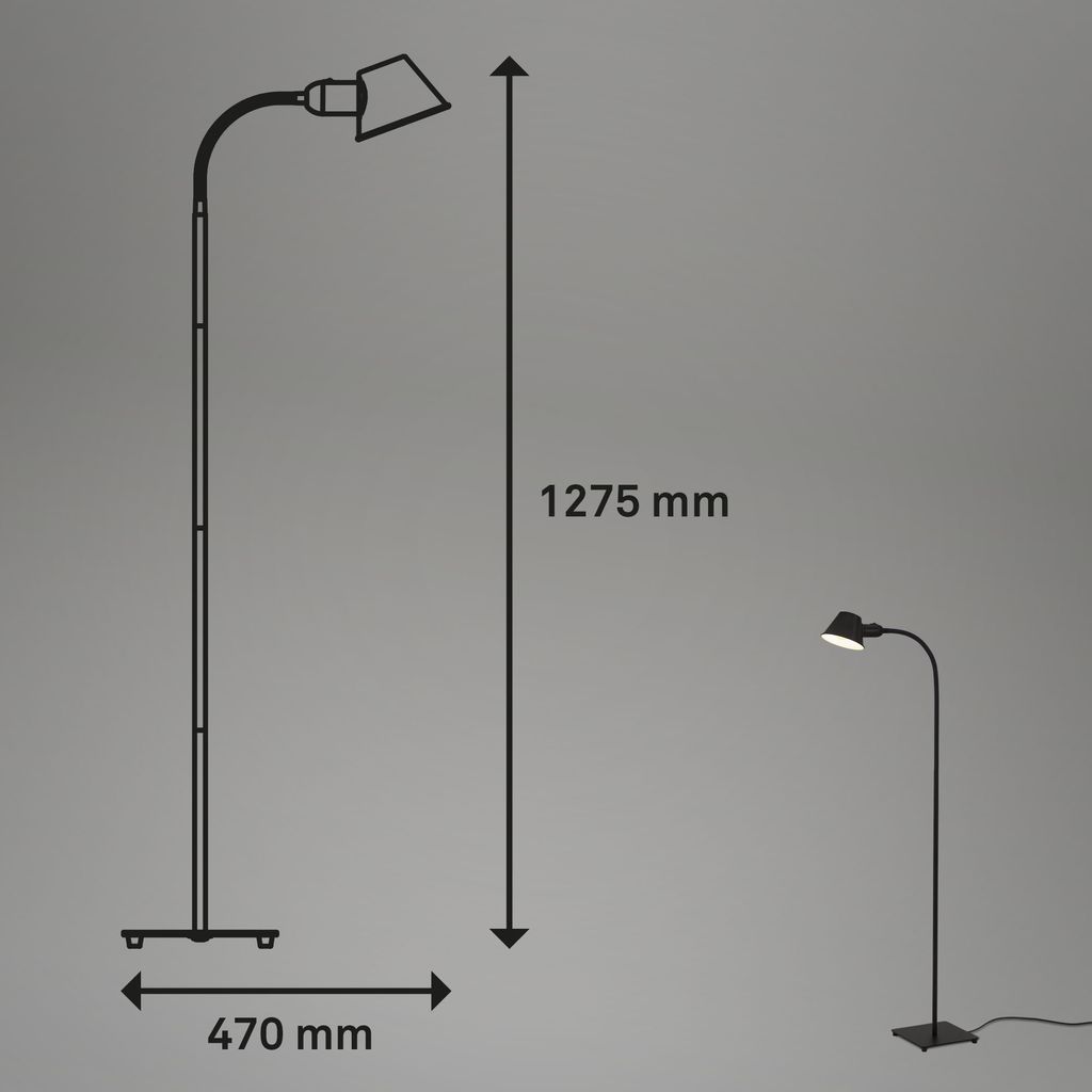 Briloner Leuchten - Stehlampe flexibel. Stehleuchte verstellbar. Kippschalter. 1x E27 Fassung max. 10 Watt. inkl. Kabel. Schwarz. 152 cm 7