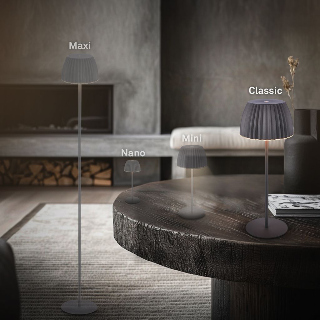 Riffle Rechargeable Table Lamp 36,5 cm - 2W, 200lm, Cordless, LED, Dimmable, Touch, German Design Award Winner 2025, Anthracite