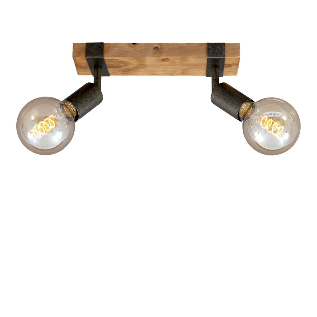Spotleuchte Deckenlampe schwenkbar 2xE27 Metall-Holz Gunmetal 25W Briloner 3