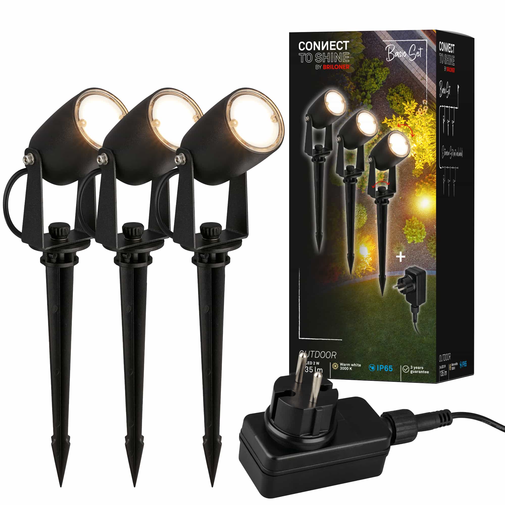 Briloner Iris starter set LED garden spotlight with ground spike, swivelling