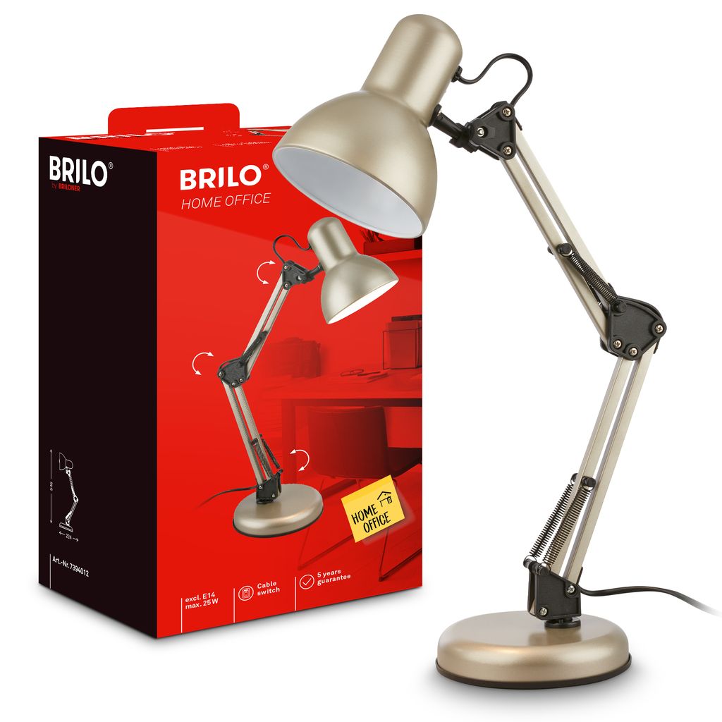 Pixa Desk Lamp - With Switch, Adjustable, E14 Fitting, Satin Metallic