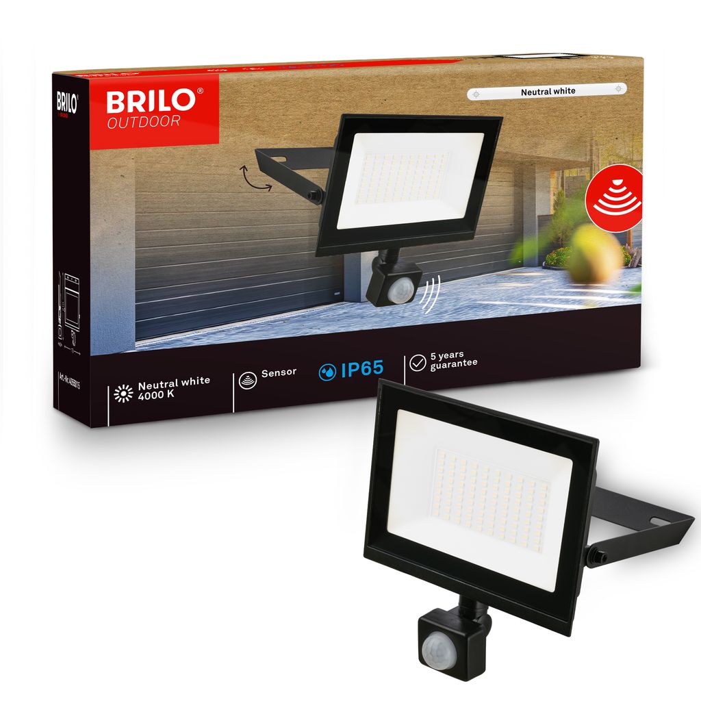 Varo Outdoor Floodlight - 50W, 4500lm, With Motion Sensor, LED, Neutral White, IP65, Black