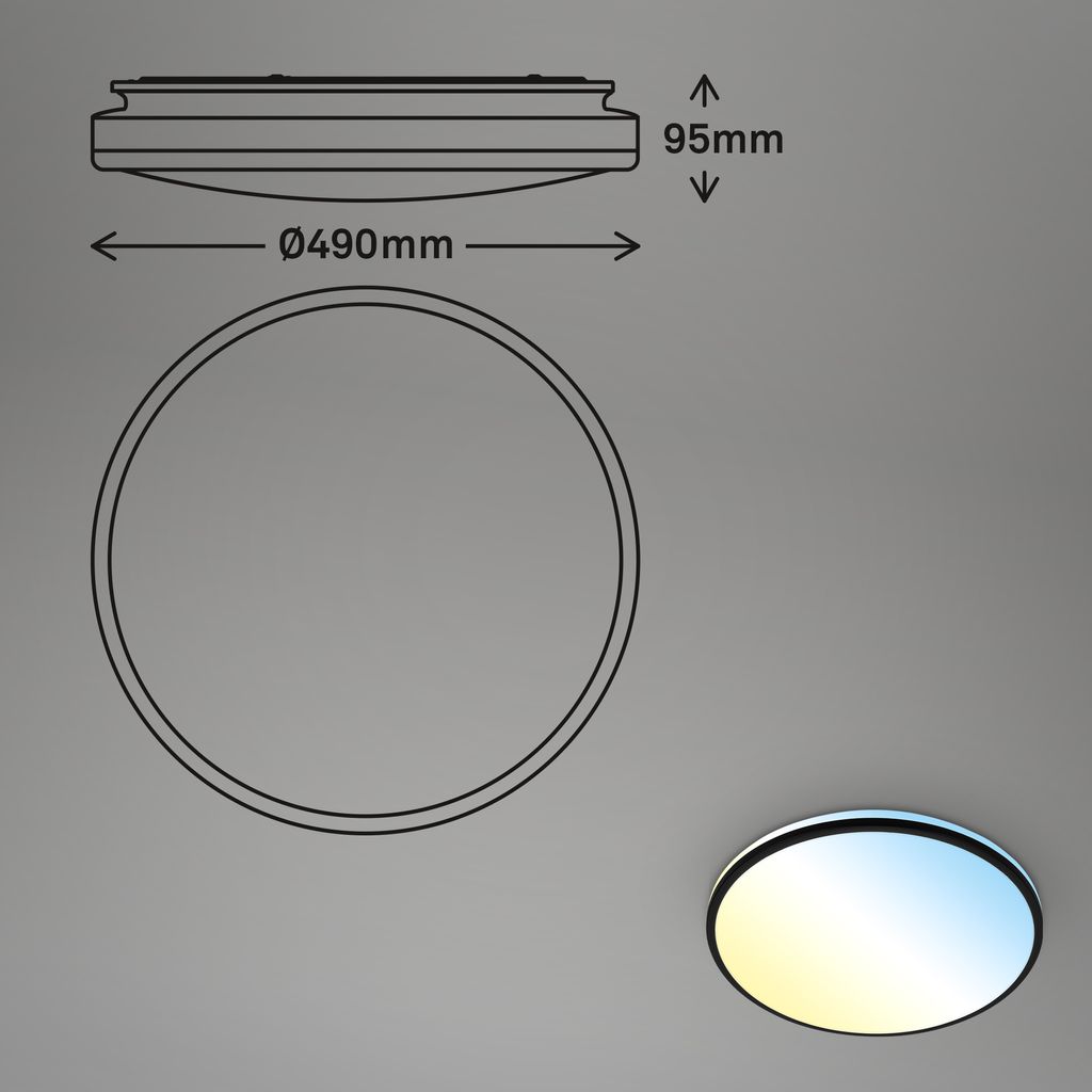 Briloner Pulup LED plafondlamp, traploos dimbaar, afstandsbediening, zwart
