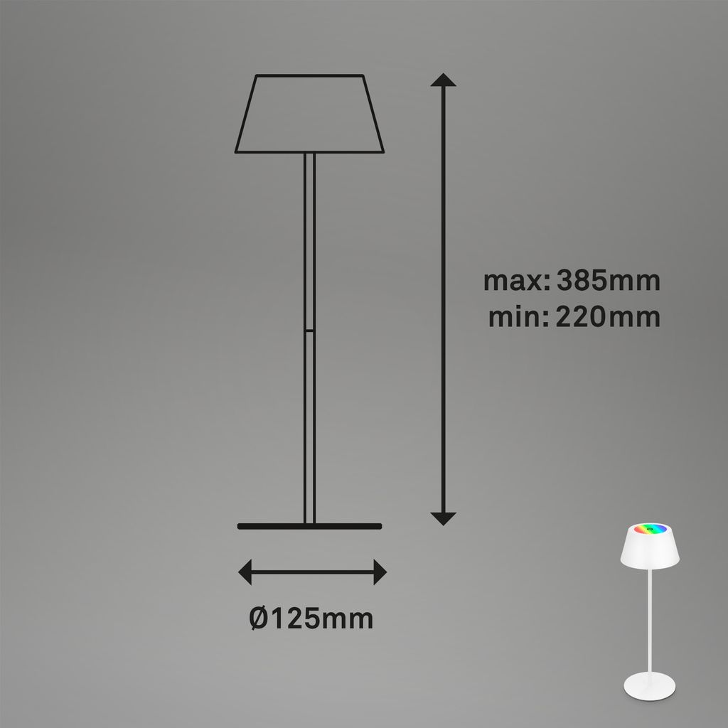 LED Akku-Tischleuchte Tischlampe höhenverstellbar IP44 weiß RGB innen außen 8
