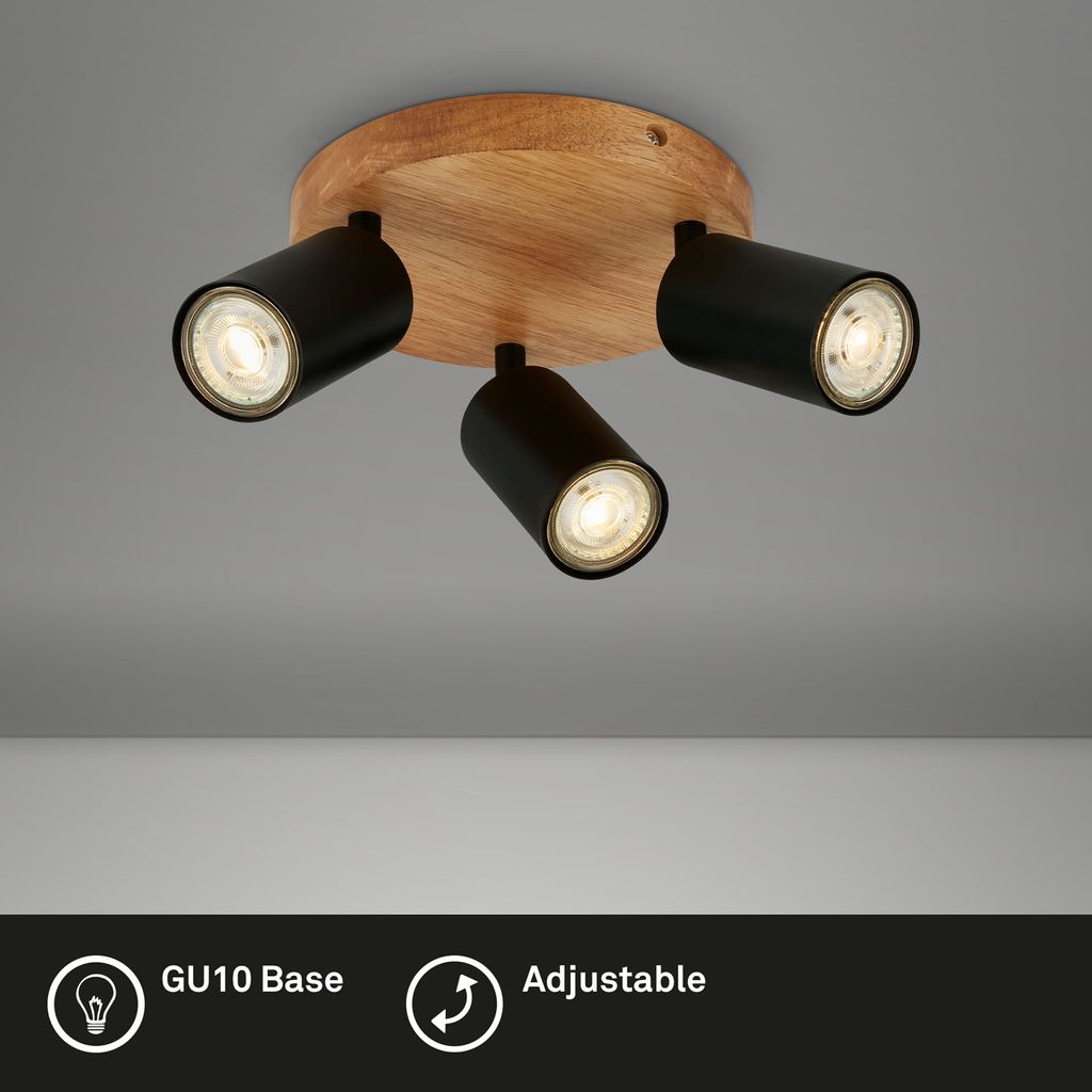 Deckenlampe Deckenleuchte vintage industrial 3xGU10 9W schwarz holz Briloner 2
