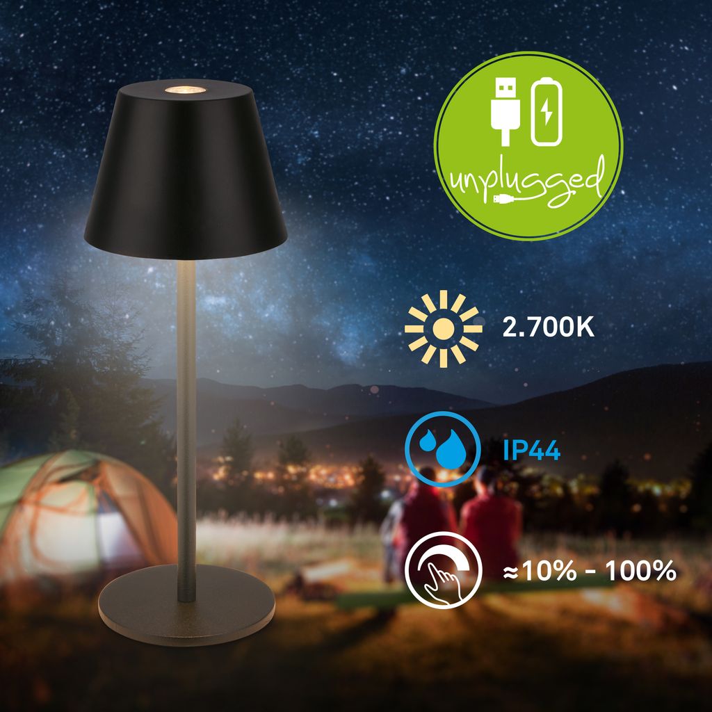 Kiki Nano Tischlampe - 1,5W, 130lm, Akku, LED, Dimmbar, Warmweiß, Schwarz