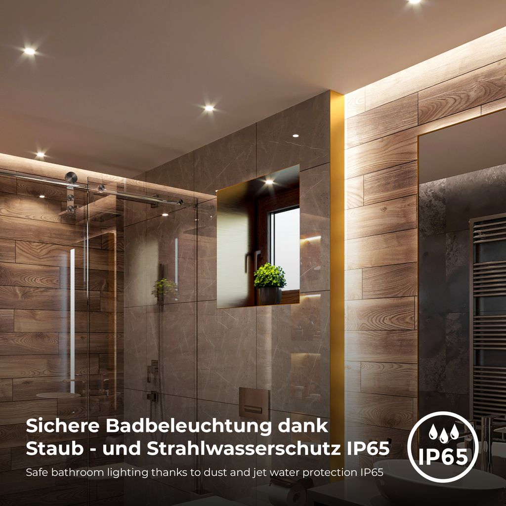 Einbaustrahler 68mm 5er Set - 230V, 4,9W, 480lm, LED, dimmbar, IP65, warmweiß, weiß