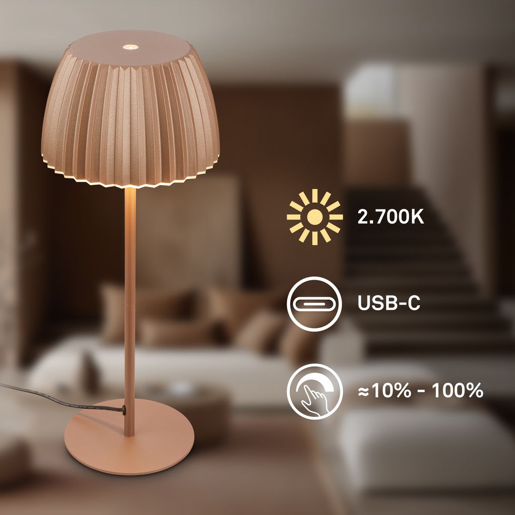 LED Table Lamp Coffee – Touch Dimmer, USB-C, 8W, Warm White Light