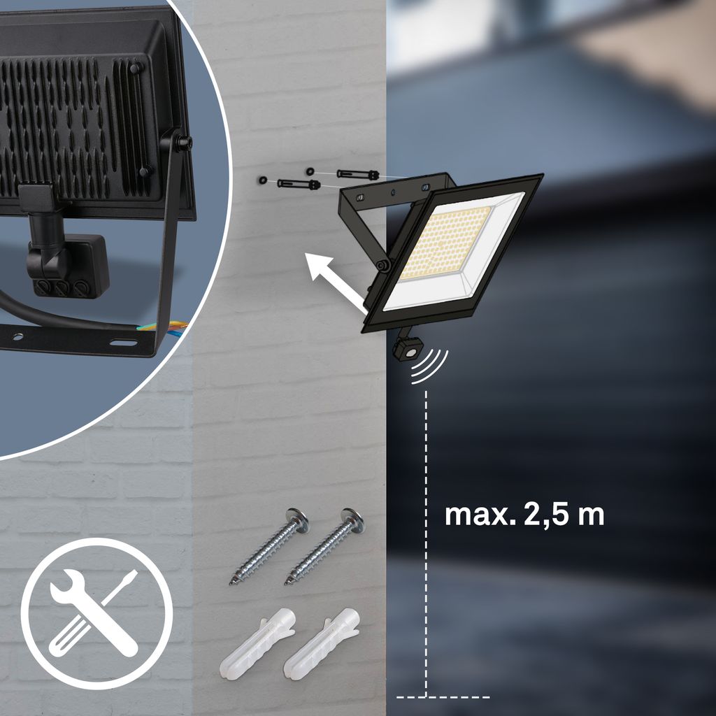 Varo Outdoor Floodlight - 30W, 2700lm, With Motion Sensor, LED, Neutral White, IP65, Black