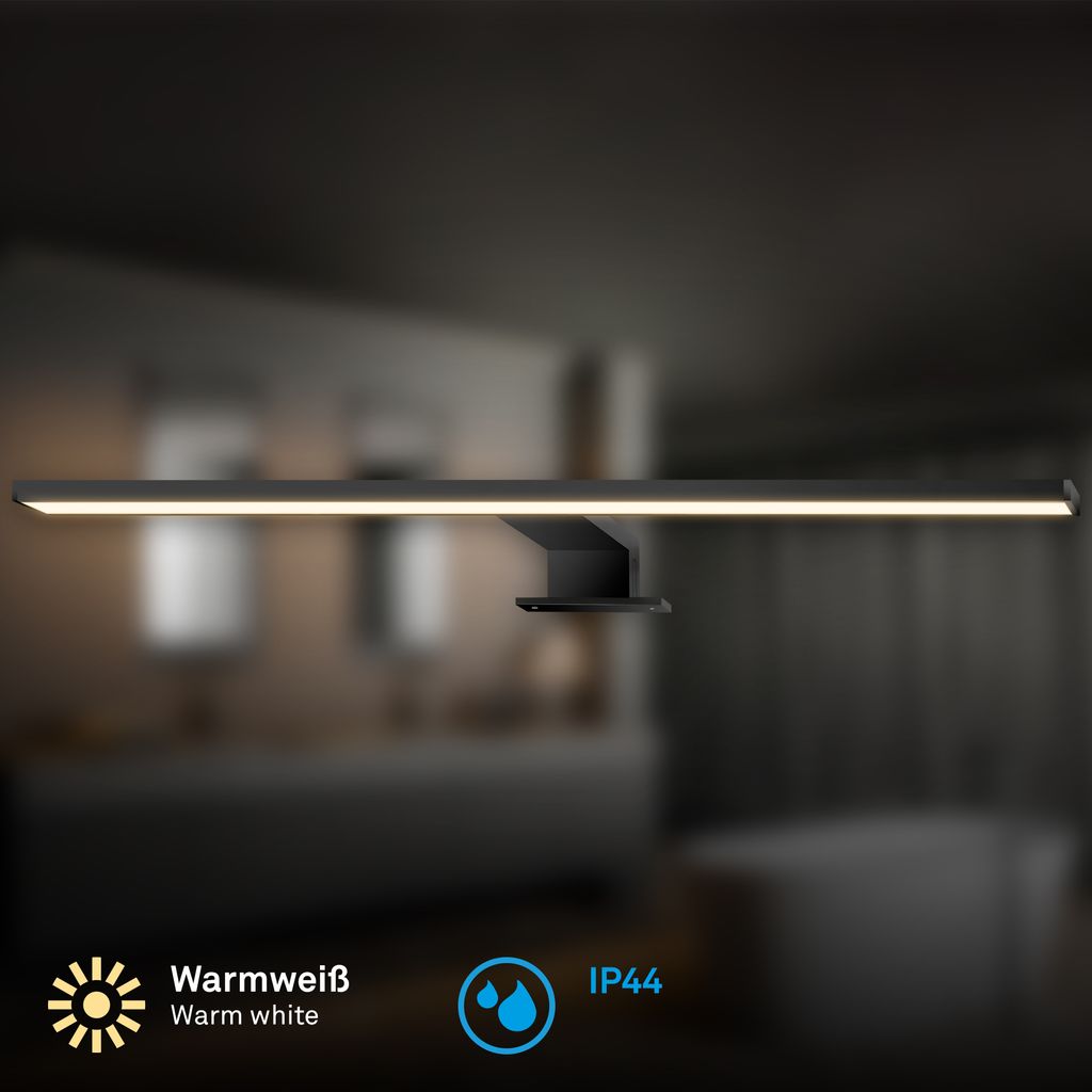 Dun Spiegelleuchte - 10W, 1000lm, LED, 2 in 1 Montage, 50 cm, Warmweiß, Schwarz
