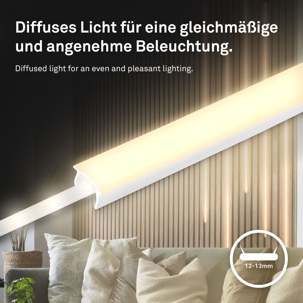 Pimp your Panel Komplettset 4m für Wandpaneele - LED Strip, Diffusoren 12-13 mm, Warmweiß