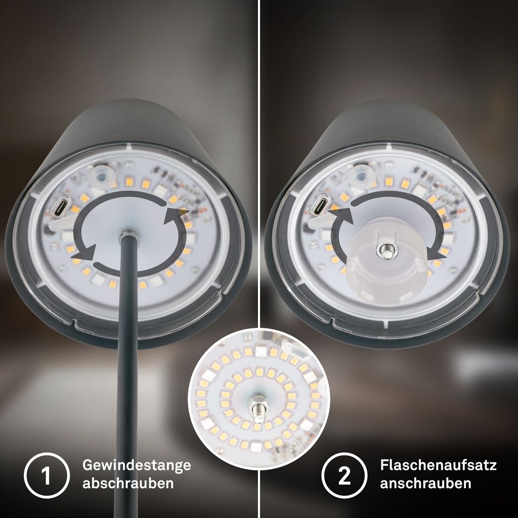 Briloner Calida 3 in 1 RGBW Tischlampe Akku IP44, Dimmbar, Touch, Anthrazit