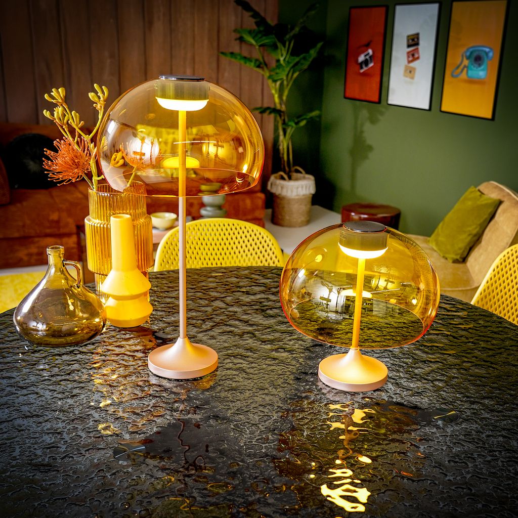 Oimara Tischlampe - Akku, LED, Dimmbar, Touch, inkl. Getränkehalter, IP44, Warmweißes Licht, Orange